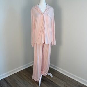 Cozy Earth Bamboo Stretch Knit Pajama Set Women Small Pink Long Sleeve Lounge